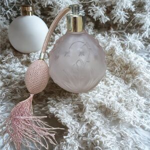 Vintage Pink Frosted Pink Glass Perfume  Atomizer | Floral Vanity Bottle